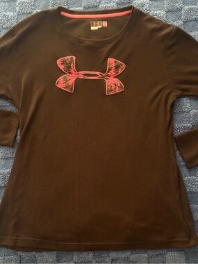 Under Armour Brown Long Sleeve Tee with Coral Logo